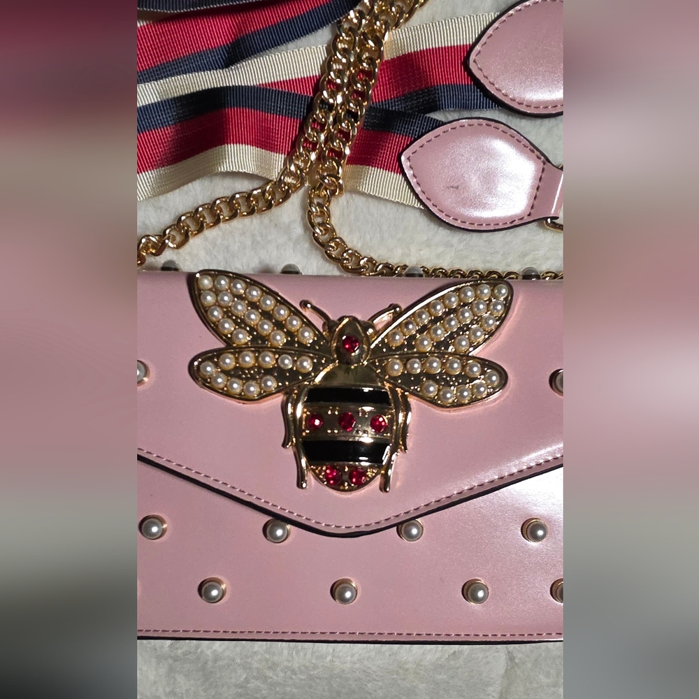 Chic Pink Clutch with Bee Embellishment